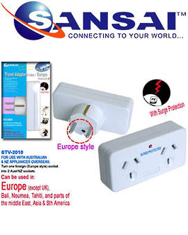 SANSAI Travel Double Adaptor for NZ/AUS to Europe and Middle East Asia